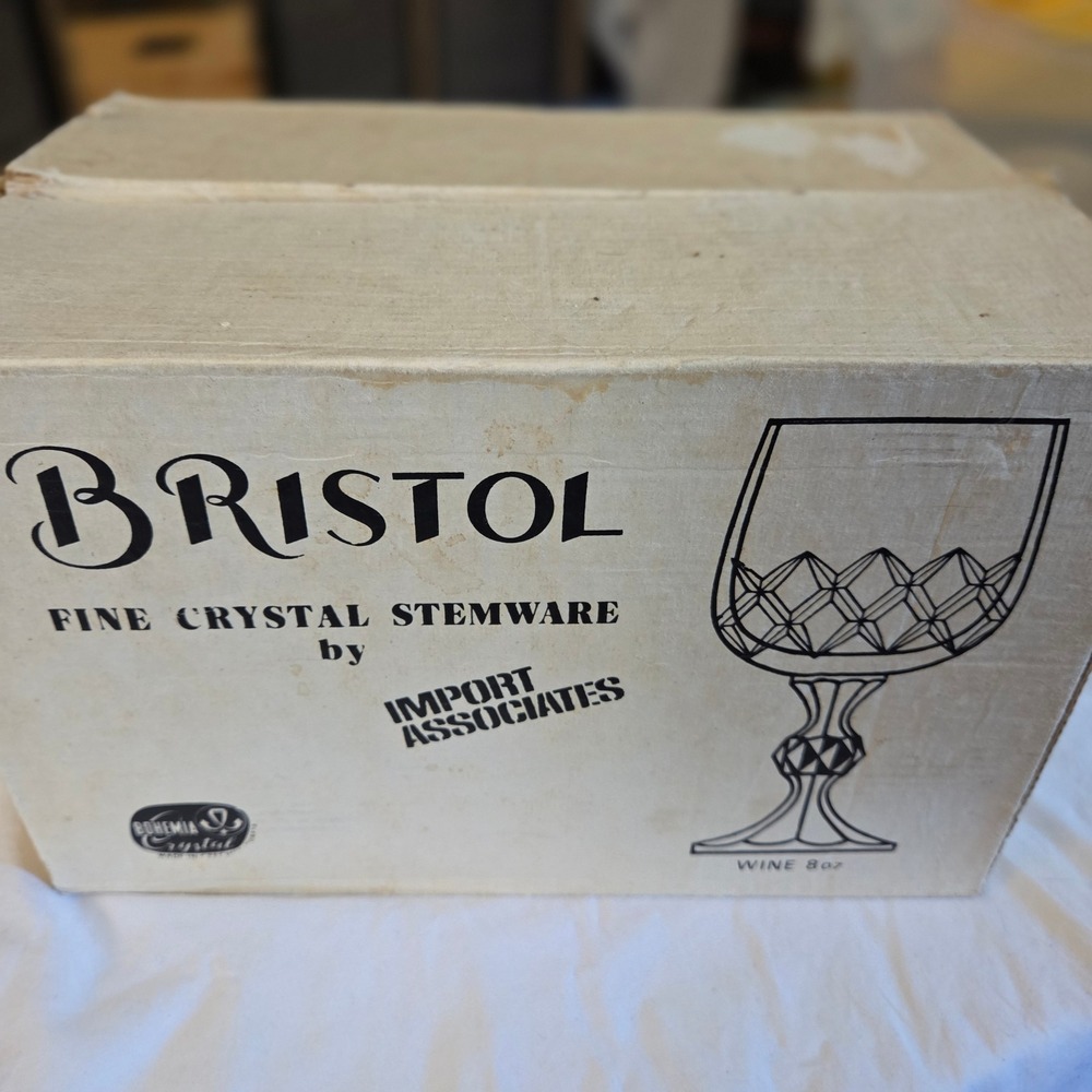 VTG Bohemia "Bristol" fine crystal stemware in box set of 6 import associates